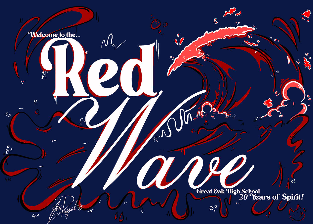 20th Anniversary Great Oak High School School wide "Red Wave" t-shirt design (Blue)