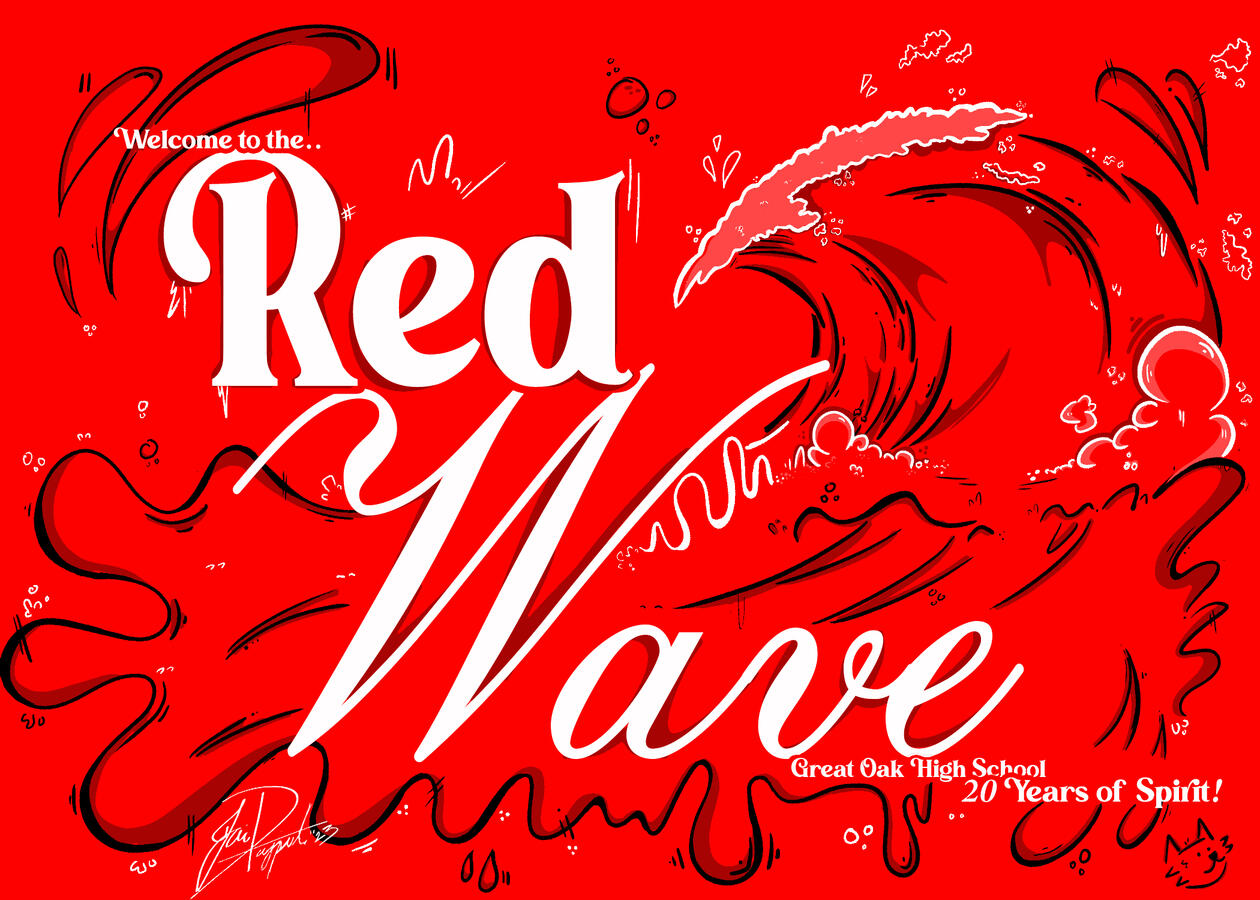 20th Anniversary Great Oak High School School wide "Red Wave" t-shirt design (Red)